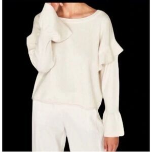 Zara Cream Flounce Sweater Bell Cuffs Ruffle Shoulder Size L